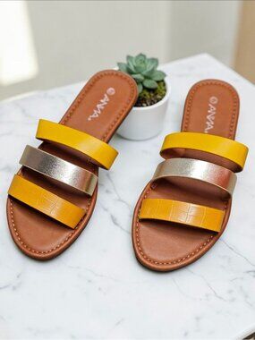 Multi-Strap Flat Sandals In Yellow & Gold Chic & Comfortable Footwear